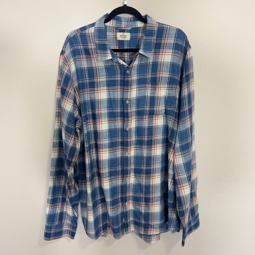 Marine Layer Blue Plaid Casual Button Down Shirt